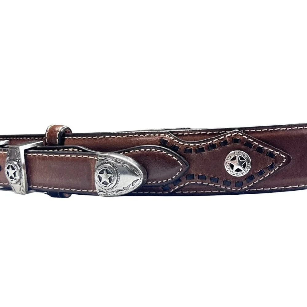 Nocona Ranger Leather Belt Brown Western Cowboy Star Conchos Mens Size‎ 46